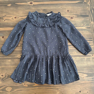 H&M Girls Gray Floral Drop Waist Chiffon Dress Size 6 Ruffle Collar